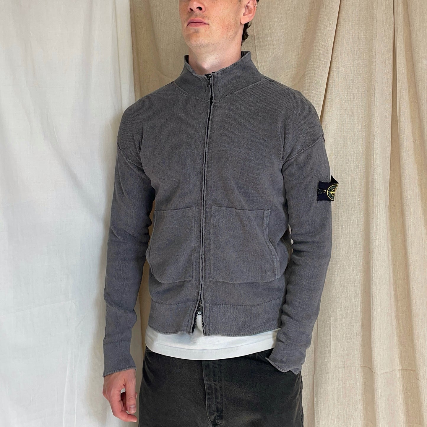 Stone Island Grey SS06 Cotton Knit Zip-Through Cardigan Jacket