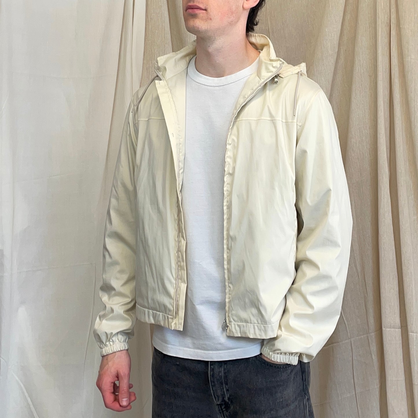 Prada Sport Cream 00s Packable Detachable Hood Windbreaker Jacket