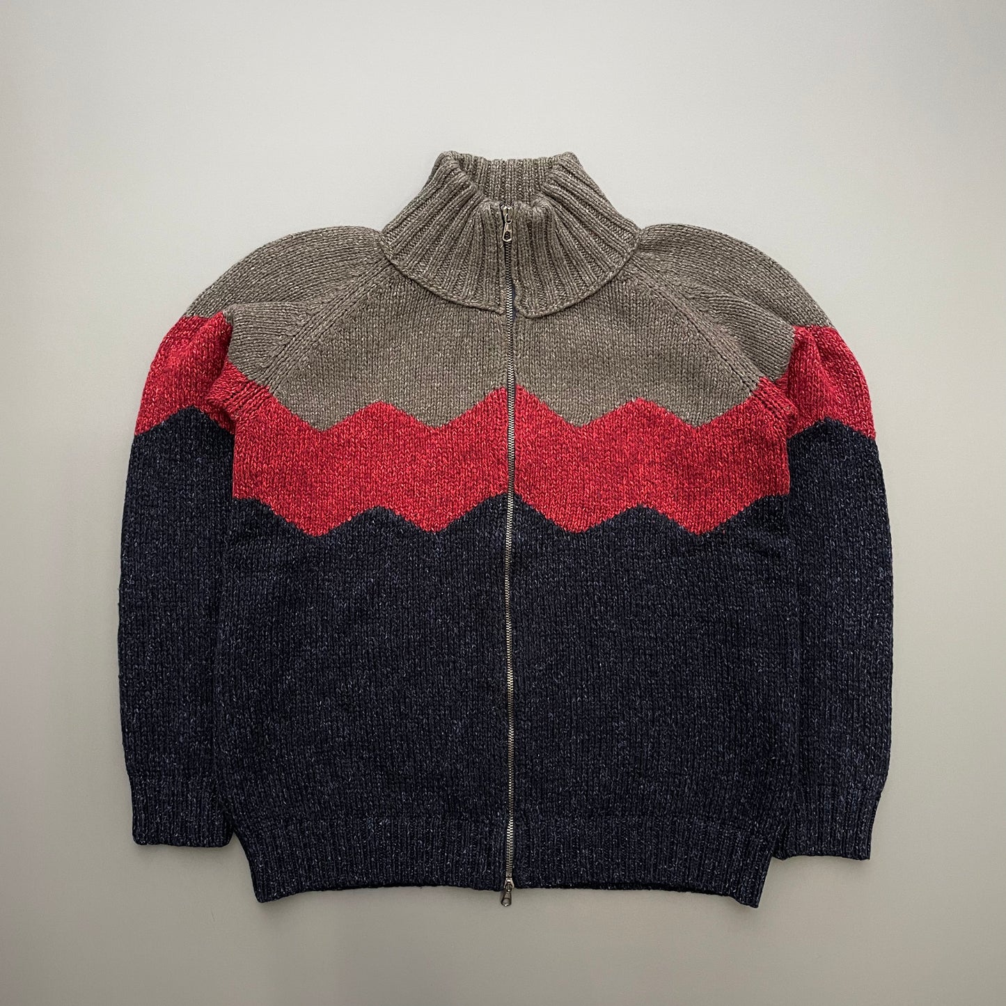 C.P. Company Navy, Red & Grey AW00 Chunky Silk & Wool Cardigan