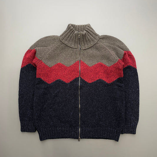 C.P. Company Navy, Red & Grey AW00 Chunky Silk & Wool Cardigan
