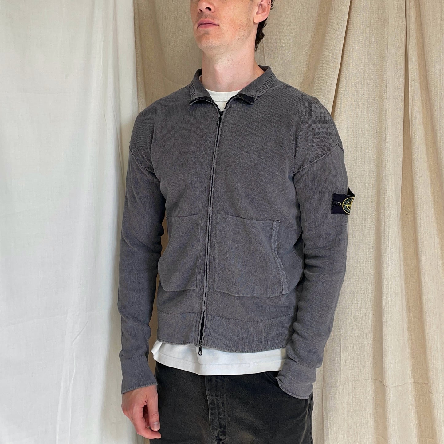 Stone Island Grey SS06 Cotton Knit Zip-Through Cardigan Jacket