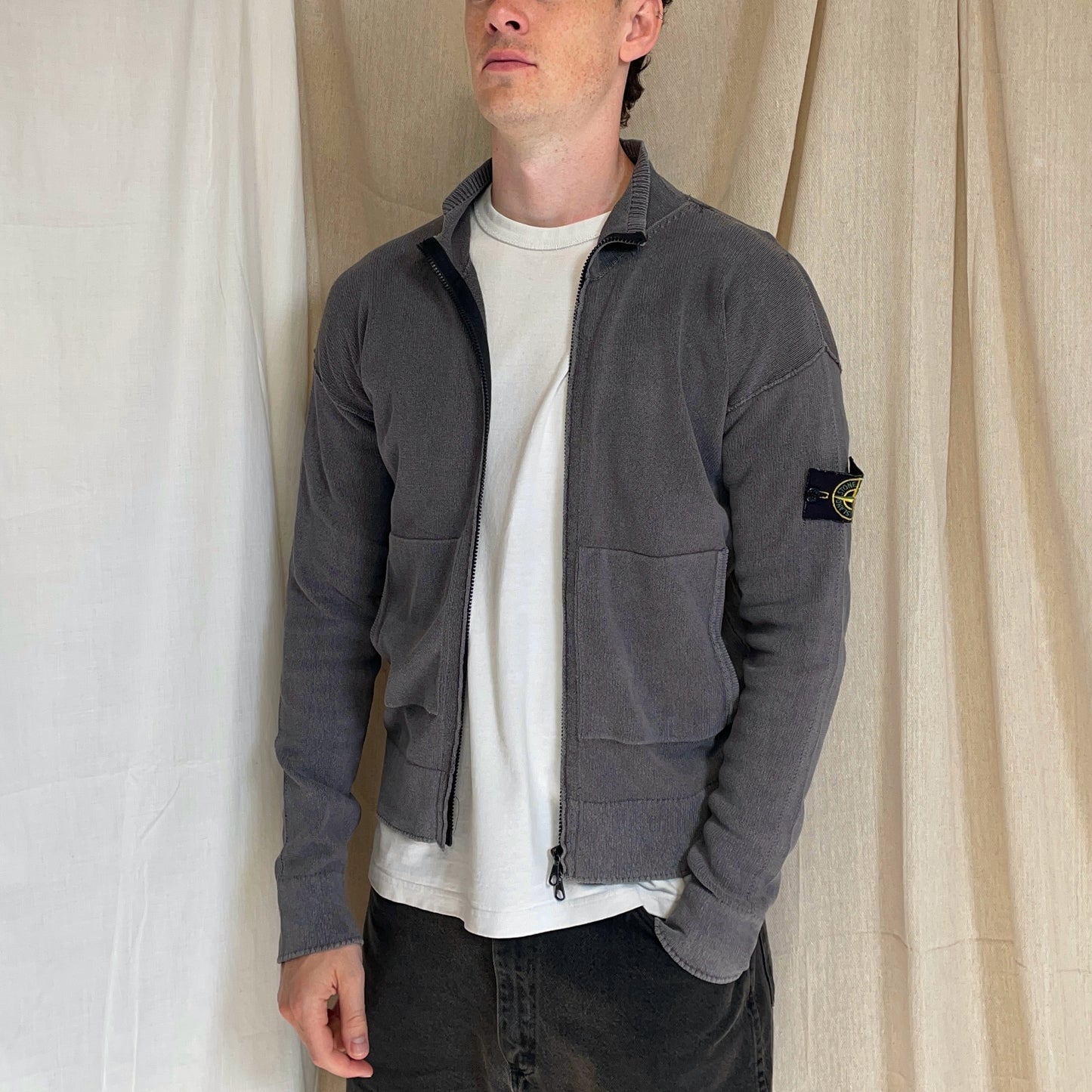Stone Island Grey SS06 Cotton Knit Zip-Through Cardigan Jacket