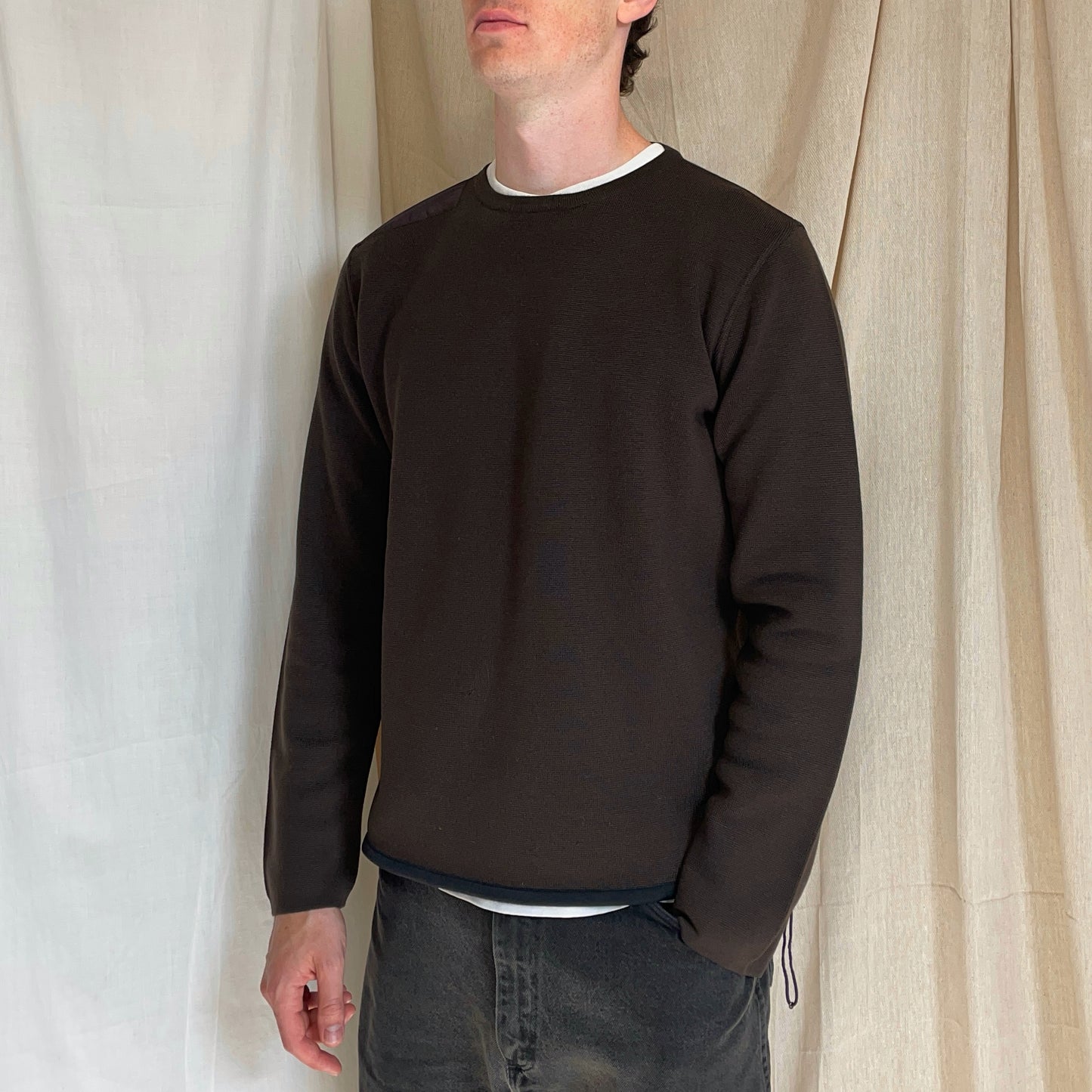 Prada Sport Khaki 00s Nylon Panel Technical Knit Crewneck Jumper
