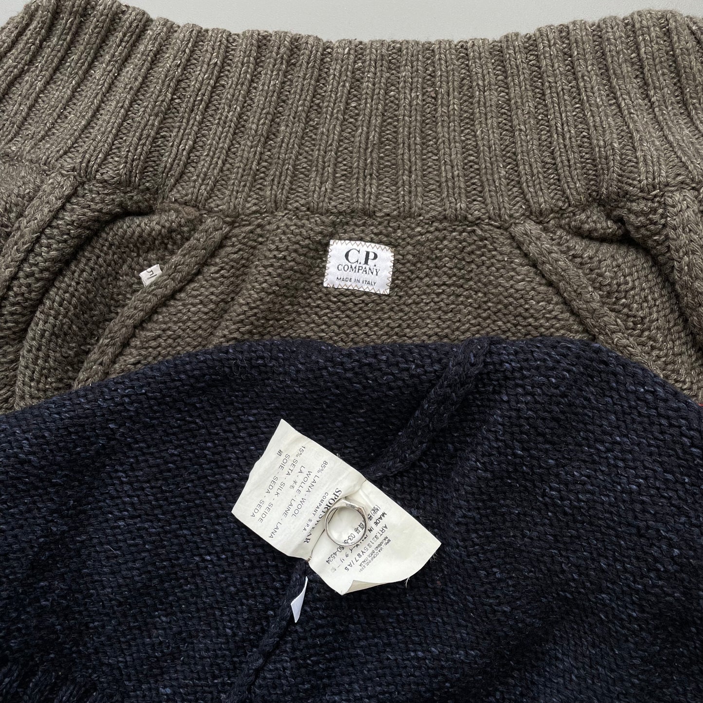 C.P. Company Navy, Red & Grey AW00 Chunky Silk & Wool Cardigan