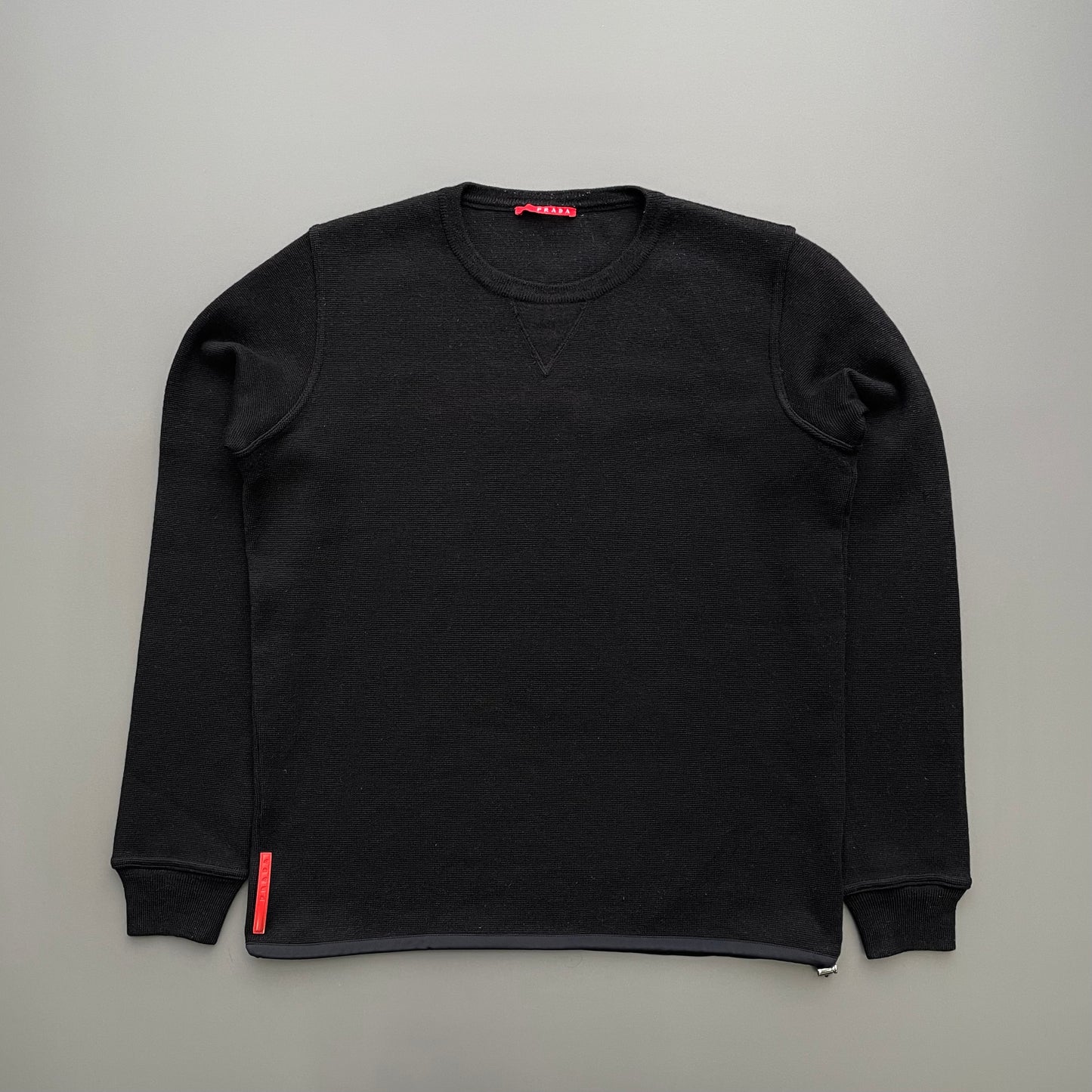 Prada Sport Black 2006 Spellout Technical Wool Knit Jumper