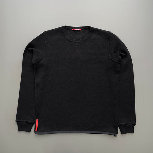 Prada Sport Black 2006 Spellout Technical Wool Knit Jumper
