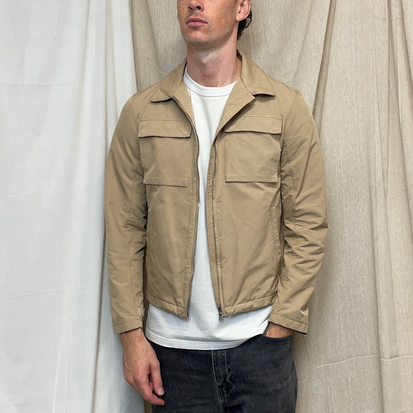Prada Sport Beige 2007 Minimalistic Waxy Nylon Harrington Jacket