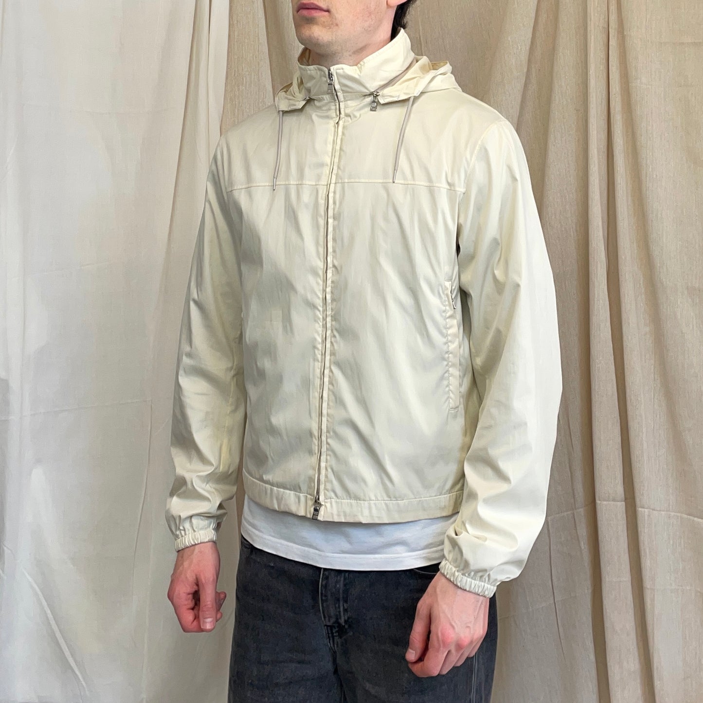 Prada Sport Cream 00s Packable Detachable Hood Windbreaker Jacket