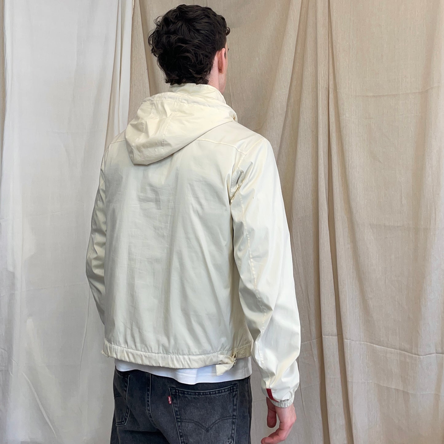 Prada Sport Cream 00s Packable Detachable Hood Windbreaker Jacket