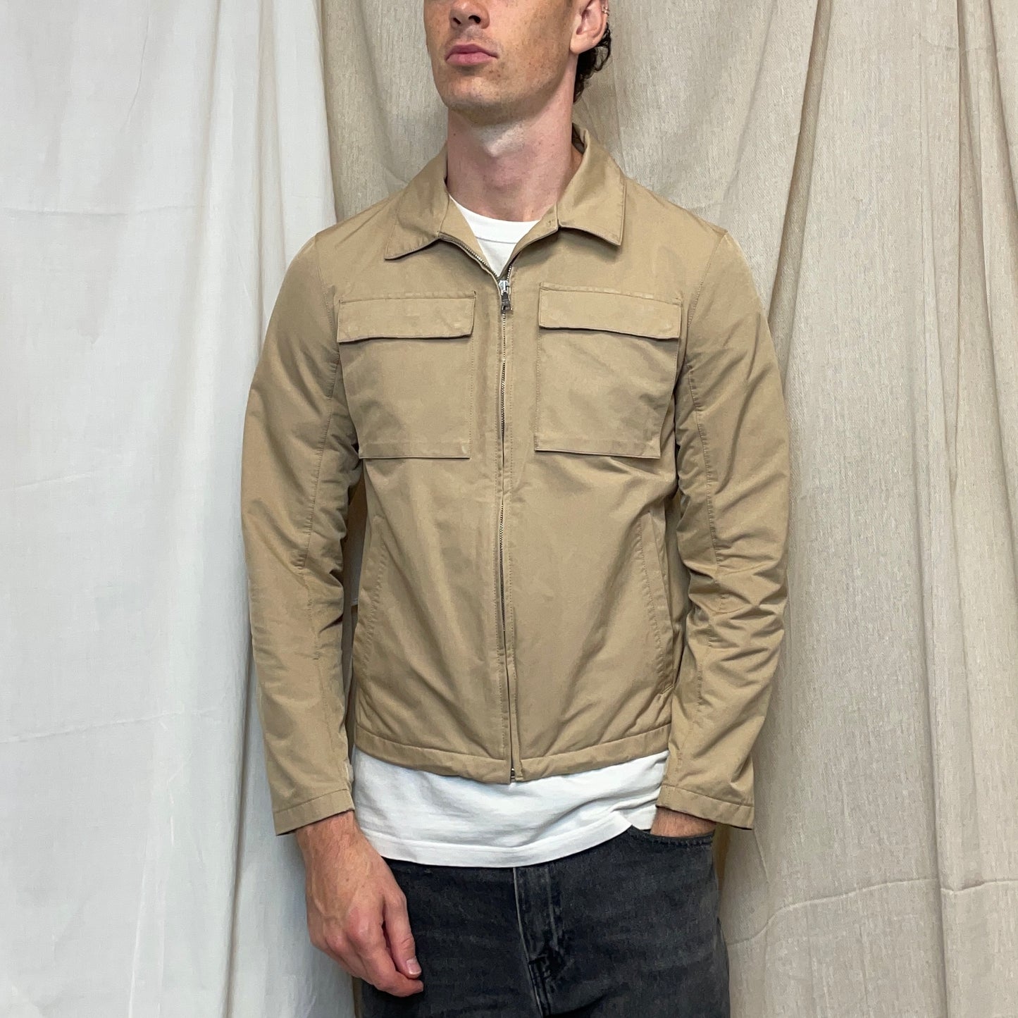 Prada Sport Beige 2007 Minimalistic Waxy Nylon Harrington Jacket
