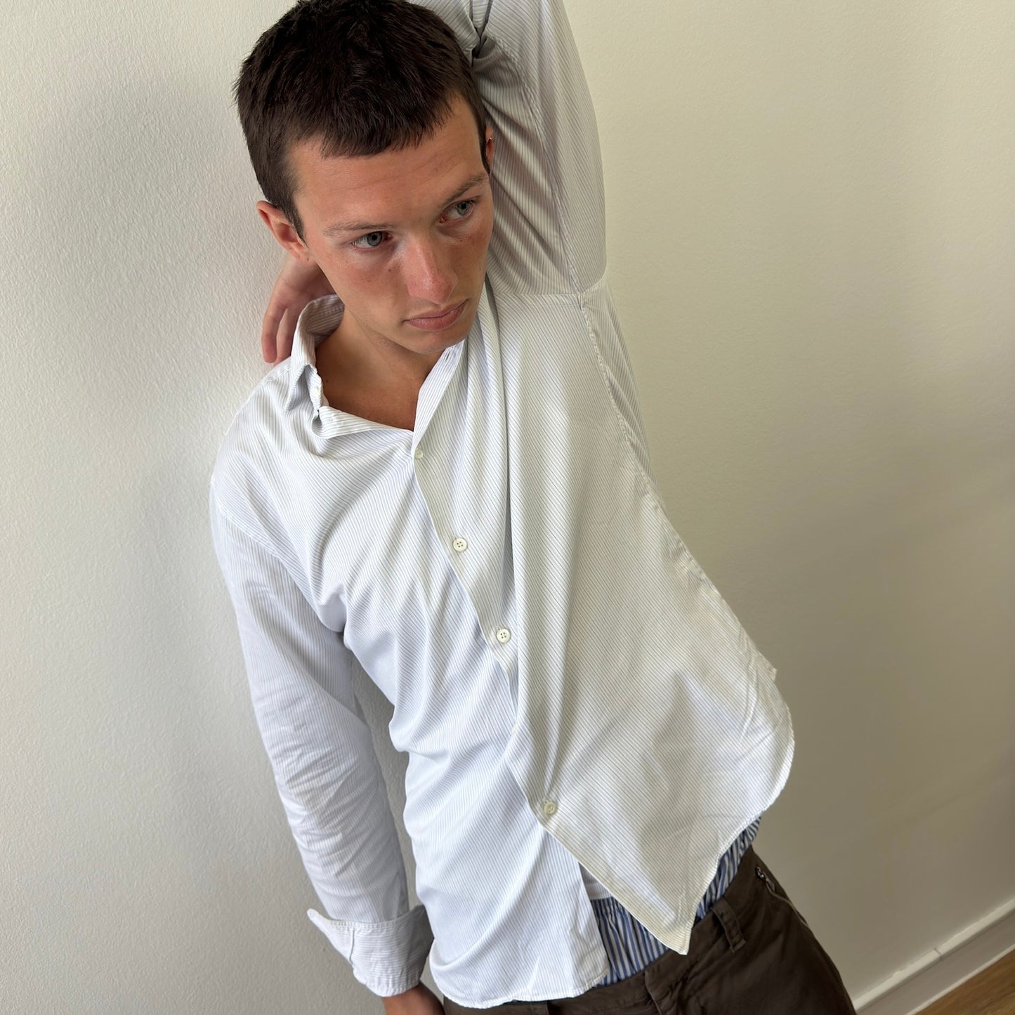 Prada Blue & White 00s Stripe Cinchback Shirt