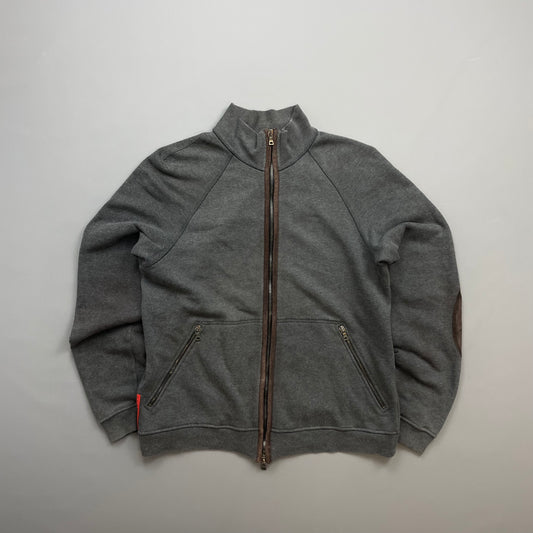 Prada Sport Grey Zip-Through Jumper w/ Suede Patch Detailing