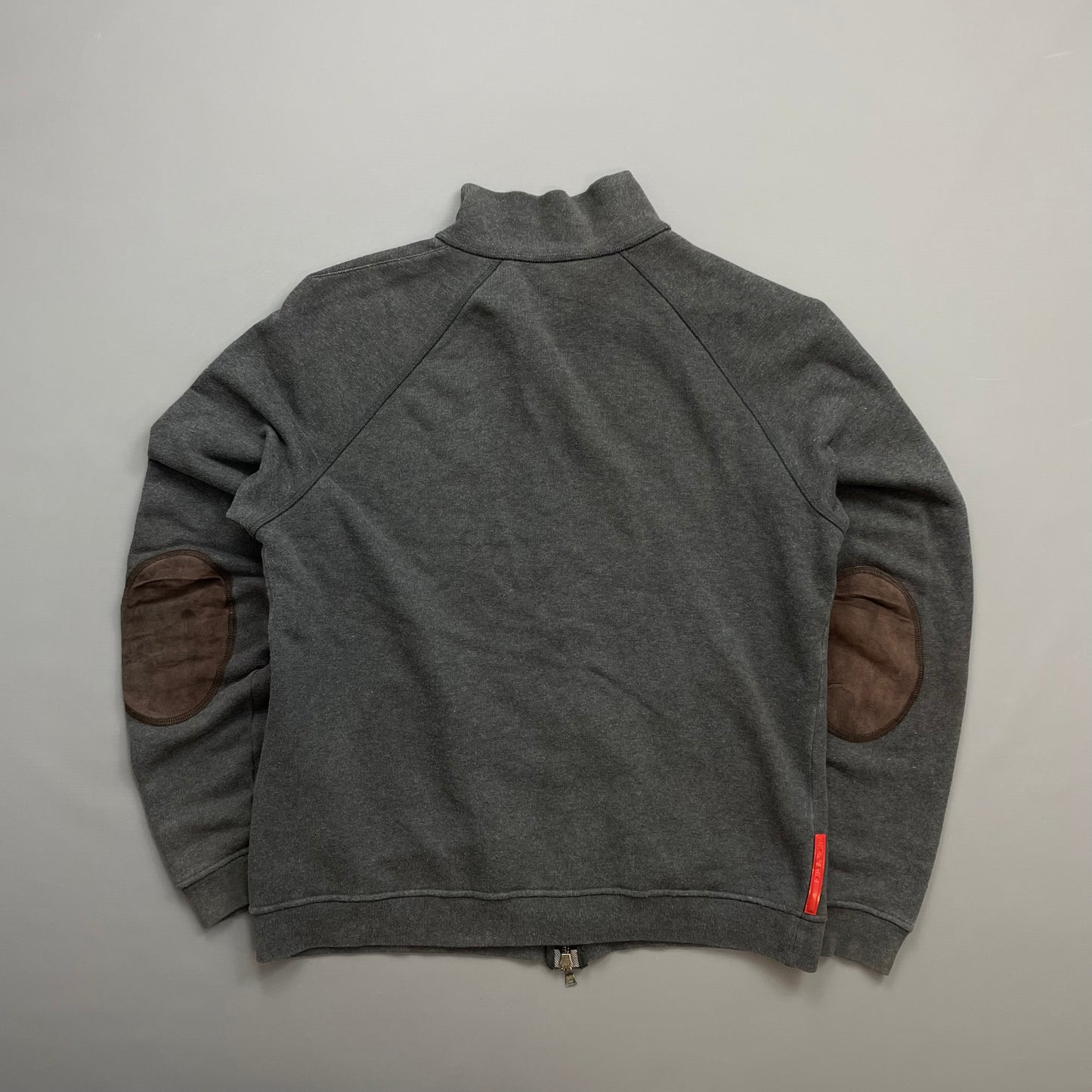Prada Sport Grey Zip-Through Jumper w/ Suede Patch Detailing