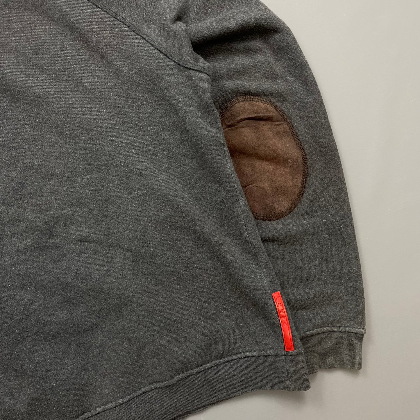 Prada Sport Grey Zip-Through Jumper w/ Suede Patch Detailing