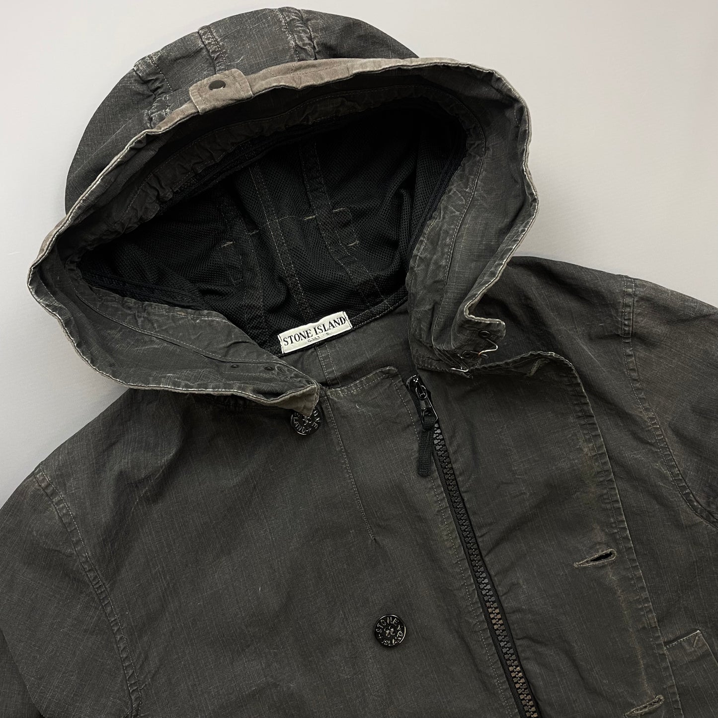 Stone Island Black/Grey Cotton Spalmatura Hooded Jacket SS07