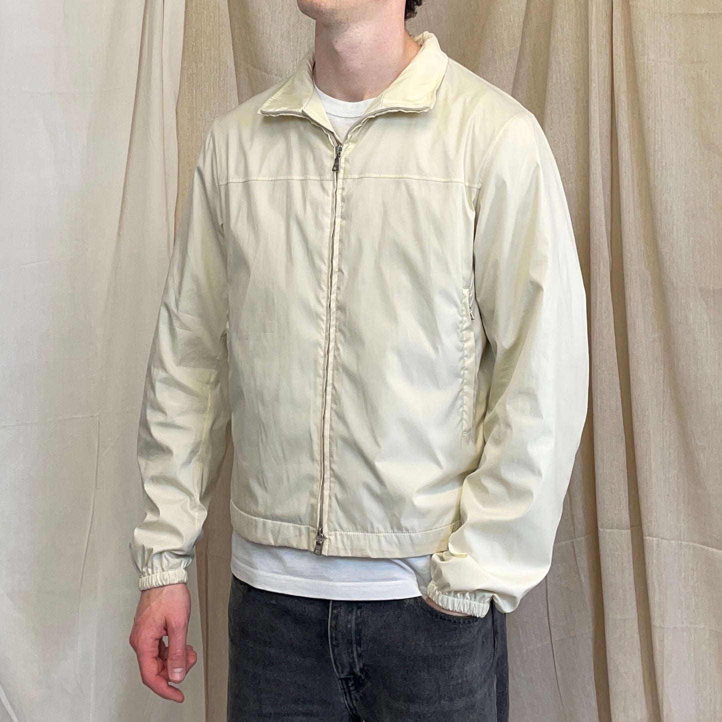Prada Sport Cream 00s Packable Detachable Hood Windbreaker Jacket