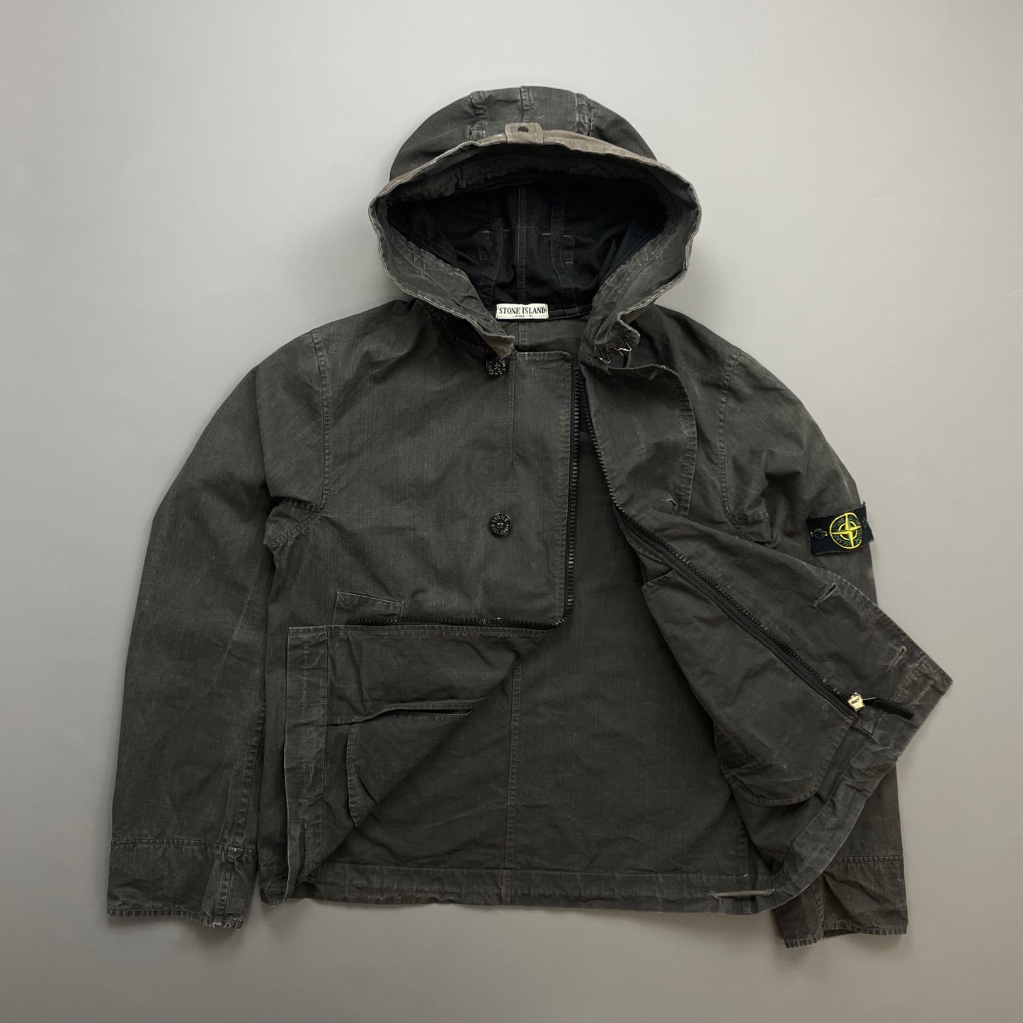 Stone Island Black/Grey Cotton Spalmatura Hooded Jacket SS07