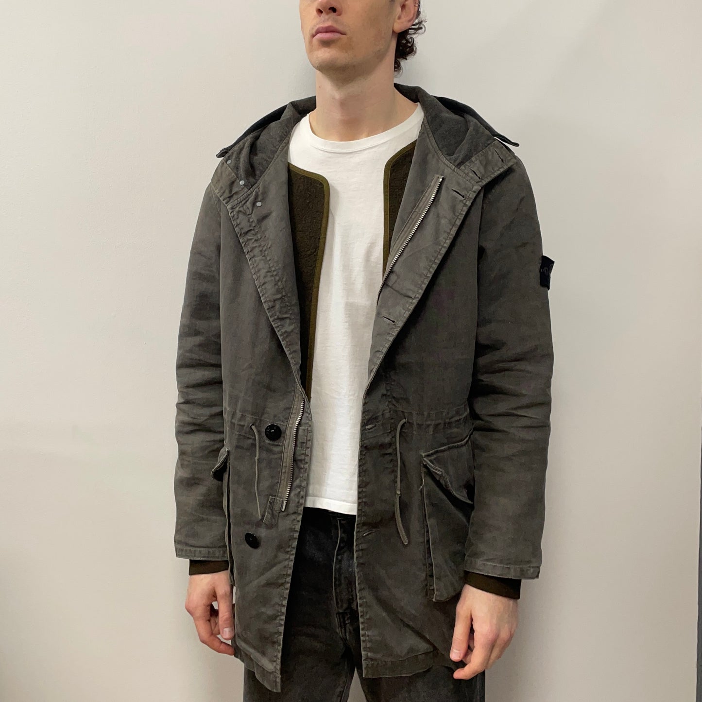 Stone Island Grey AW07 Lino Flax Dutch Rope Liner Hooded Overcoat