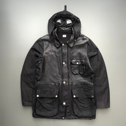 C.P. Company Black AW05 Leather Green Lens Mille Miglia Goggle Jacket
