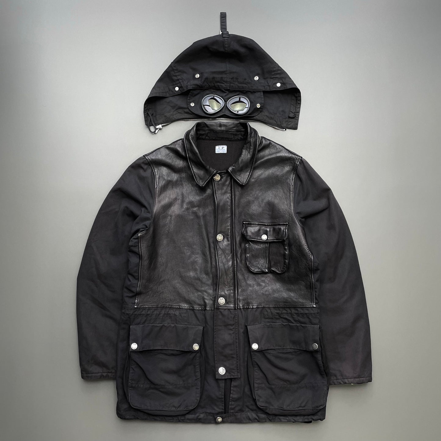 C.P. Company Black AW05 Leather Green Lens Mille Miglia Goggle Jacket