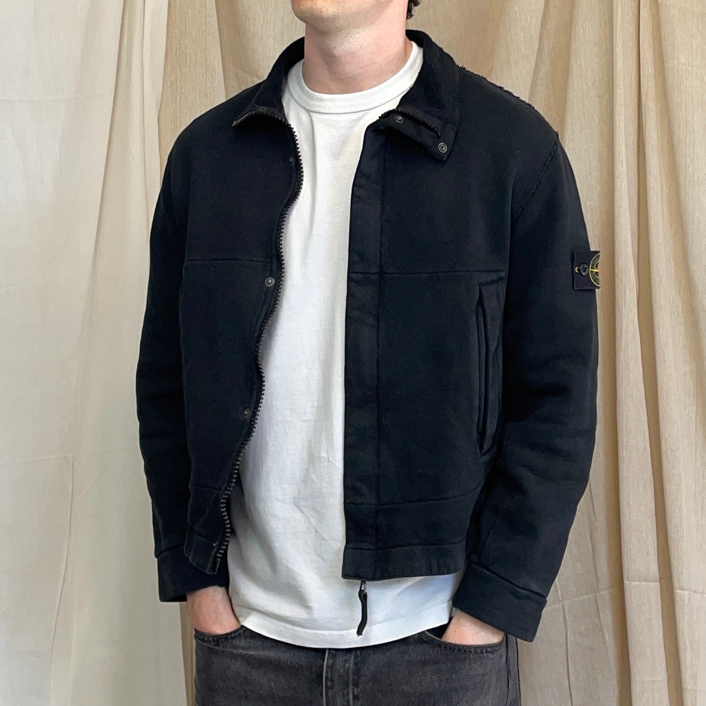 Stone Island Black SS02 Raw Edge Technical Fleece Jacket
