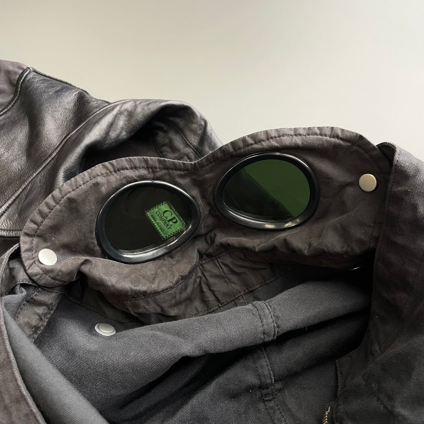 C.P. Company Black AW05 Leather Green Lens Mille Miglia Goggle Jacket