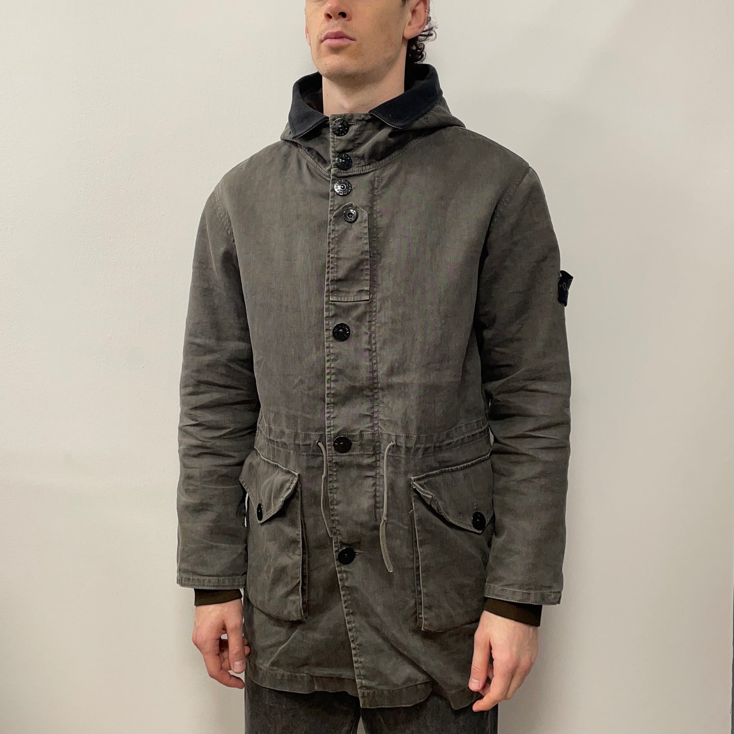 Stone Island Grey AW07 Lino Flax Dutch Rope Liner Hooded Overcoat
