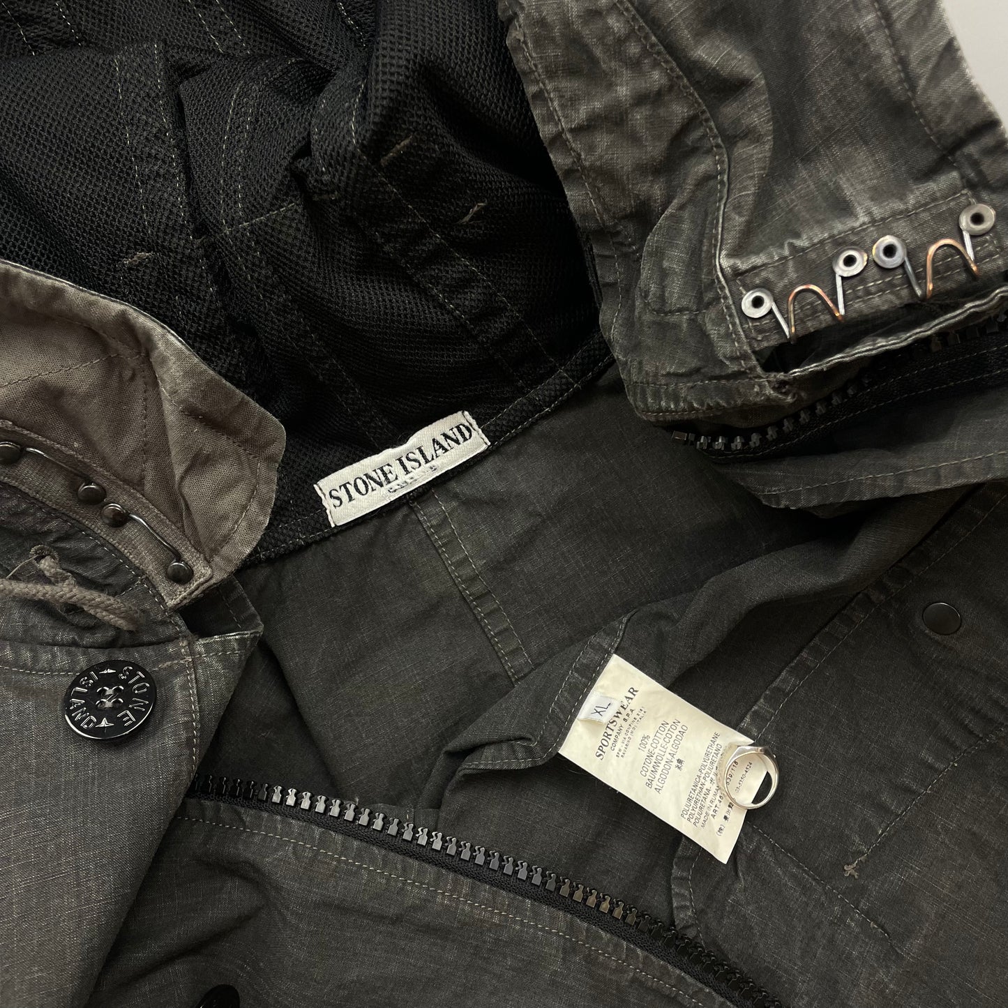 Stone Island Black/Grey Cotton Spalmatura Hooded Jacket SS07