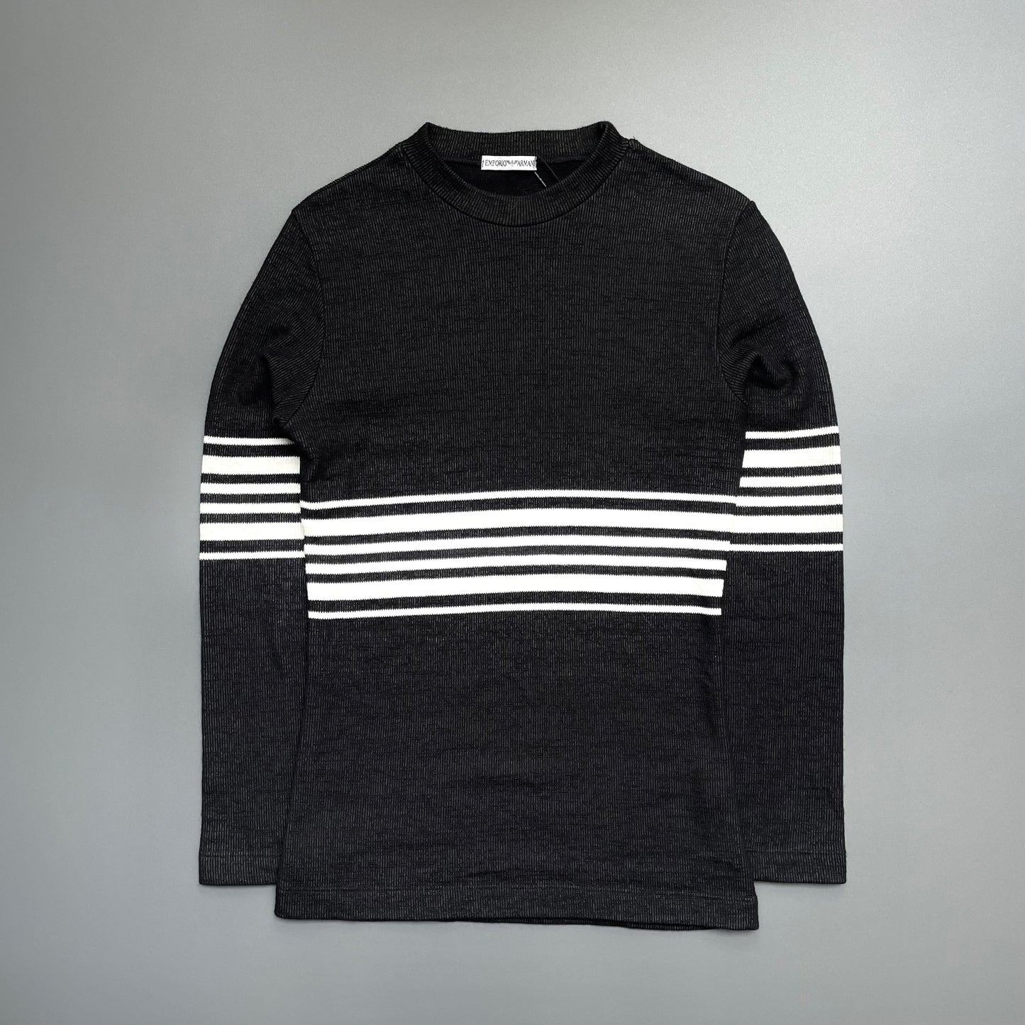 Emporio Armani Grey & White 90s Bulk Stripe Knit Jumper