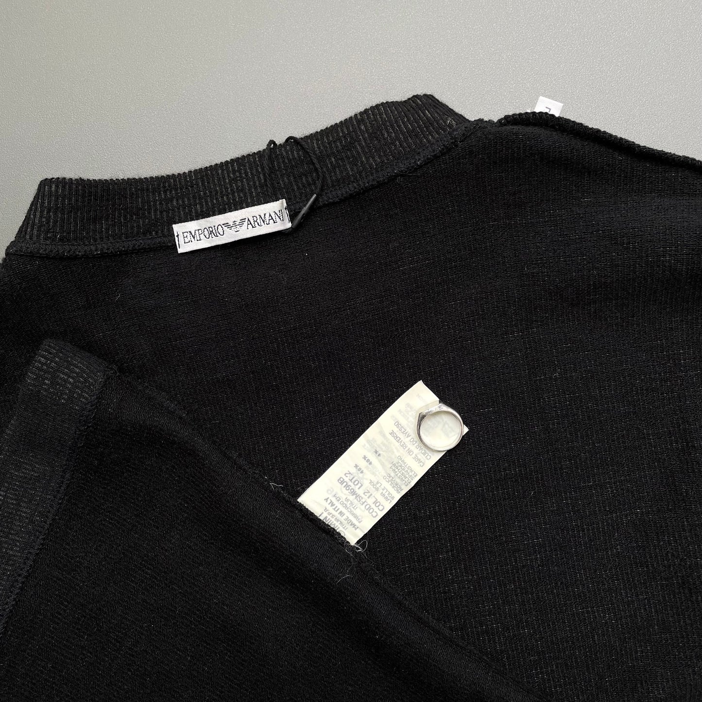 Emporio Armani Grey & White 90s Bulk Stripe Knit Jumper