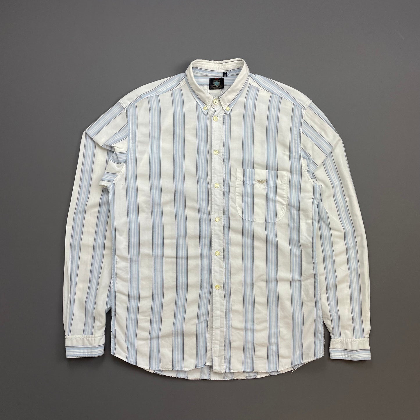 Emporio Armani White & Blue 80s Cotton Button-Through Pocket Shirt