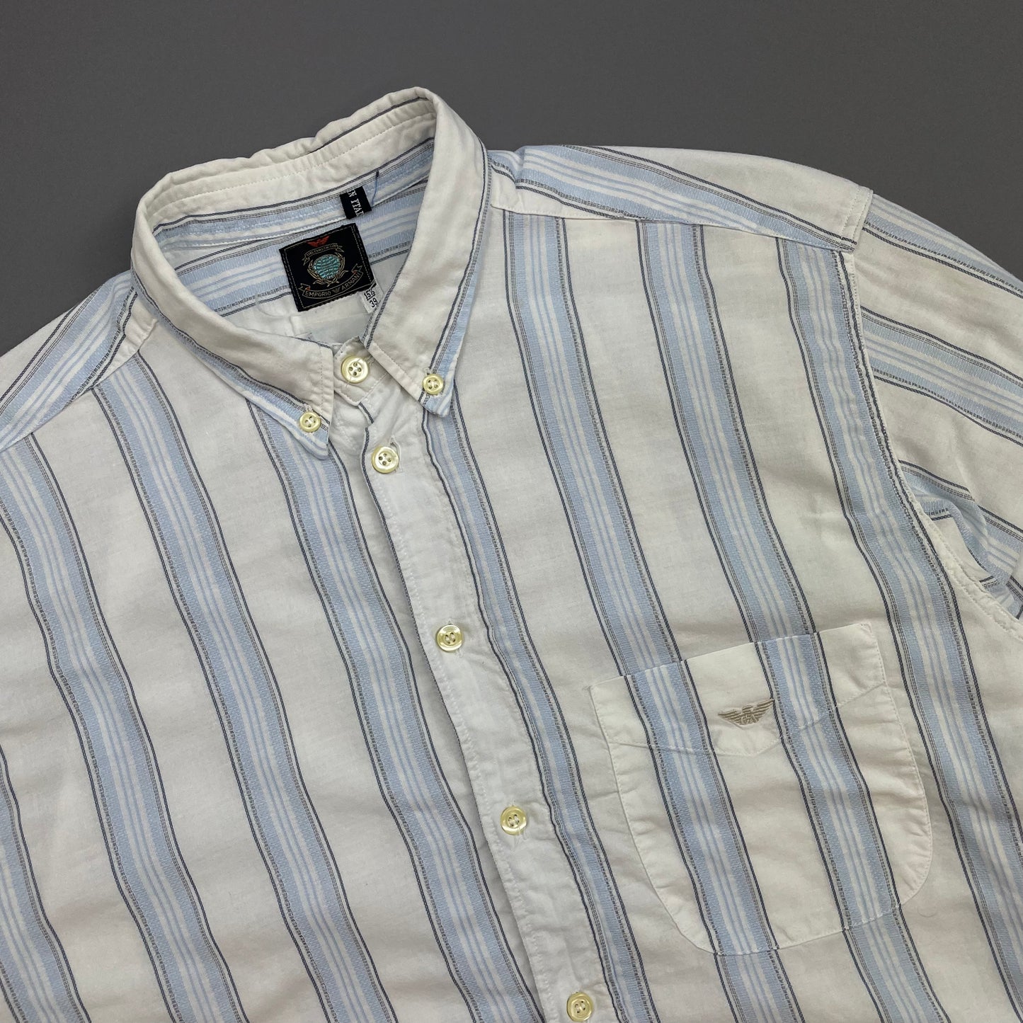 Emporio Armani White & Blue 80s Cotton Button-Through Pocket Shirt