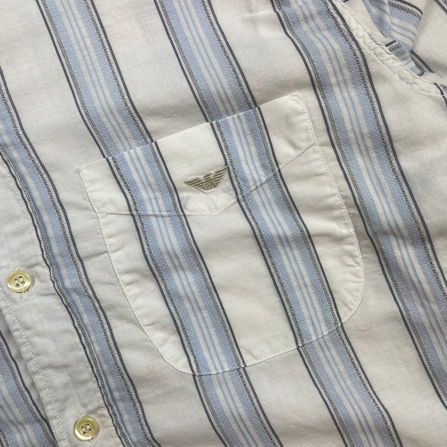 Emporio Armani White & Blue 80s Cotton Button-Through Pocket Shirt