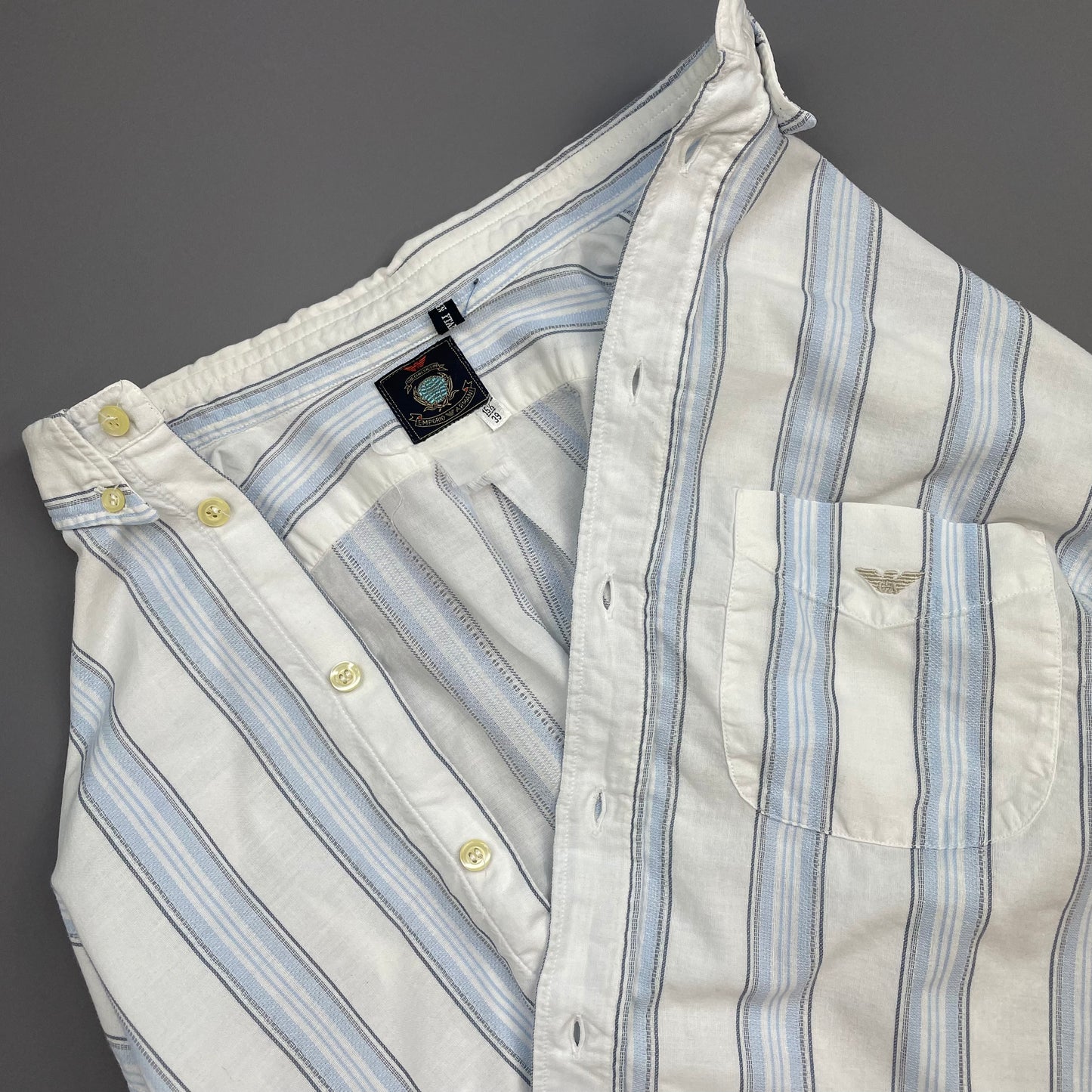 Emporio Armani White & Blue 80s Cotton Button-Through Pocket Shirt