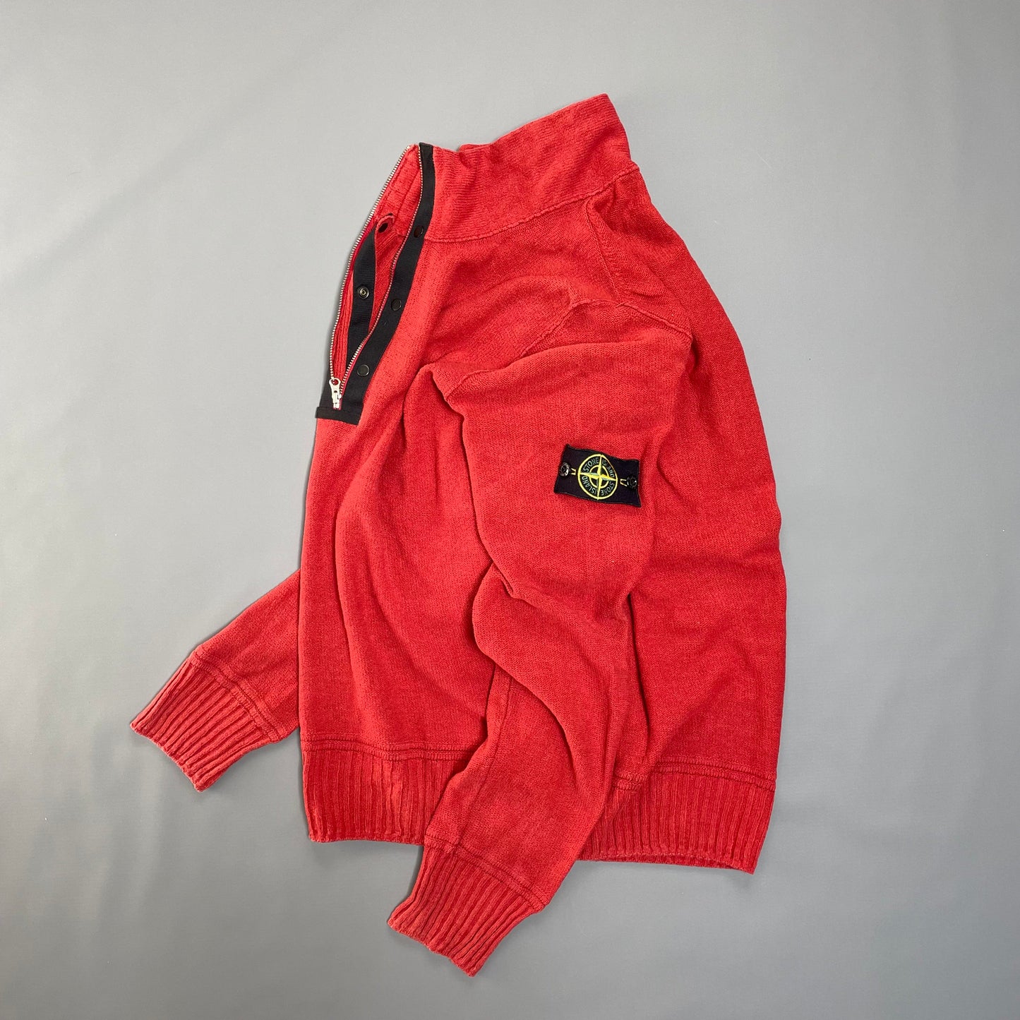 Stone Island Red Lightweight Knit 1/4 Zip Jumper SS10