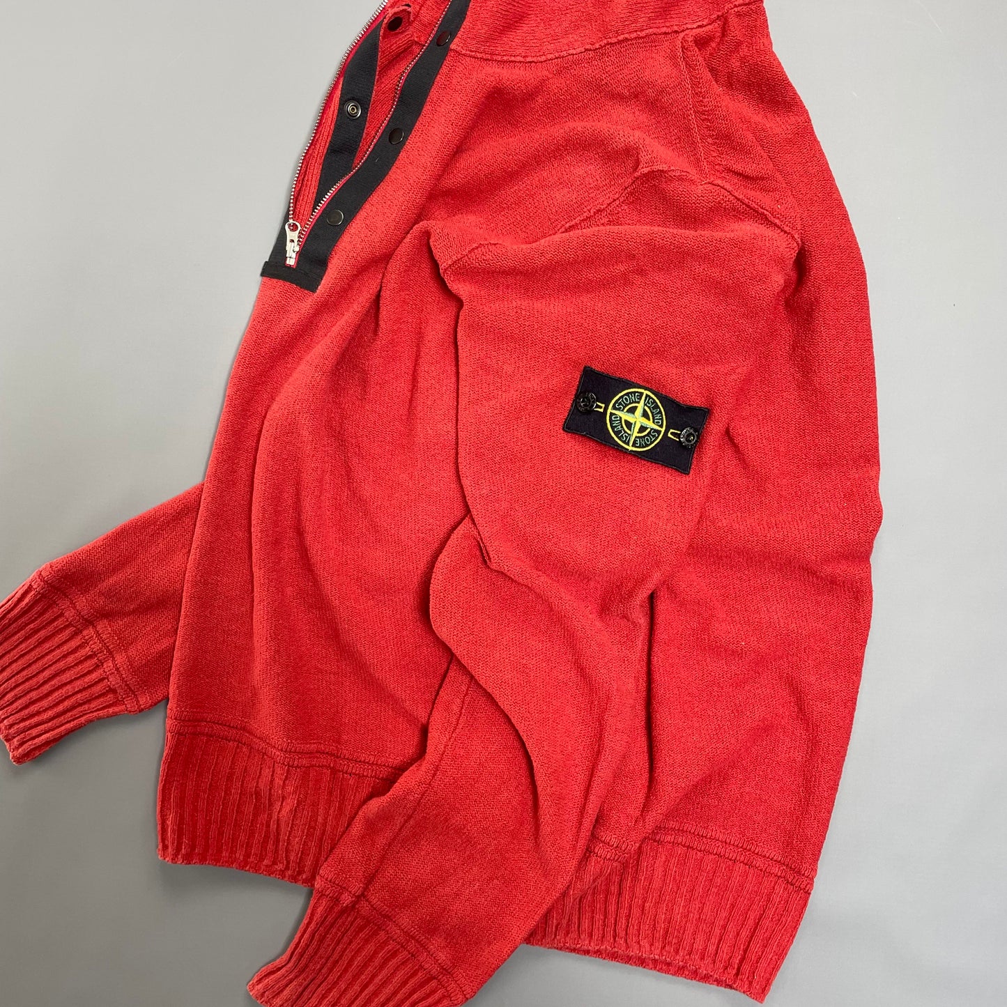 Stone Island Red Lightweight Knit 1/4 Zip Jumper SS10