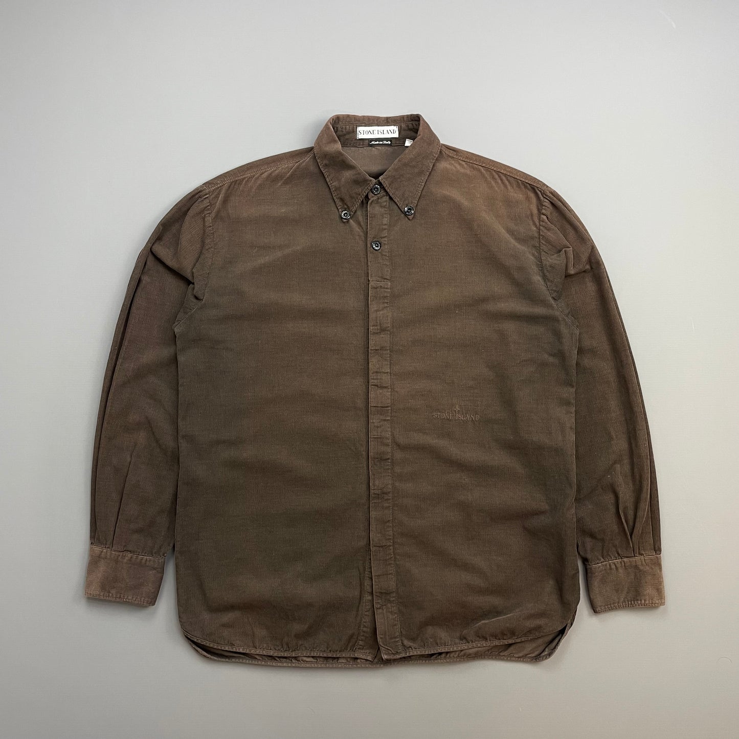 Stone Island Brown AW97 Fine Cord Concealed Button-Up Shirt