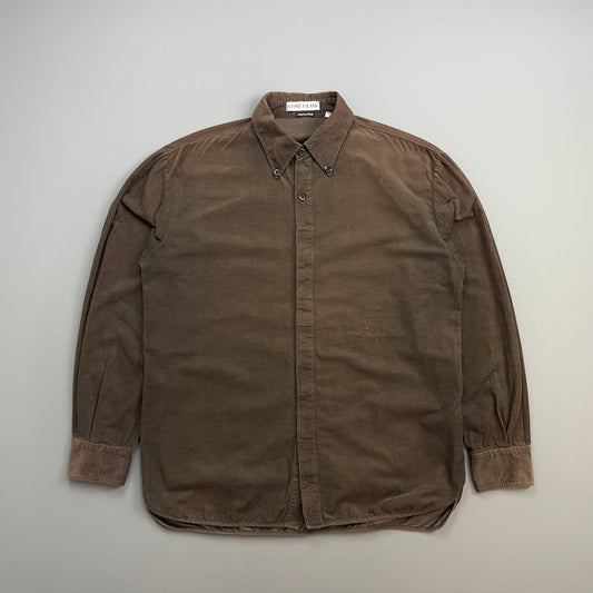 Stone Island Brown AW97 Fine Cord Concealed Button-Up Shirt