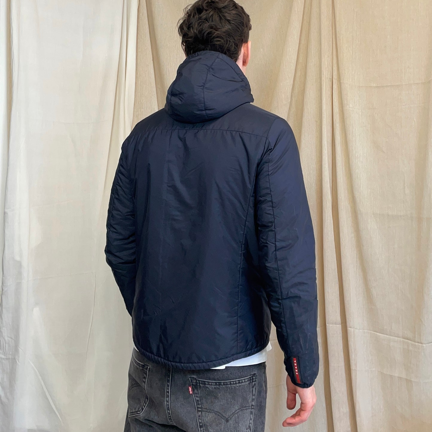 Prada Sport Navy & Burgundy 2018 Nylon Reversible Padded Hooded Jacket
