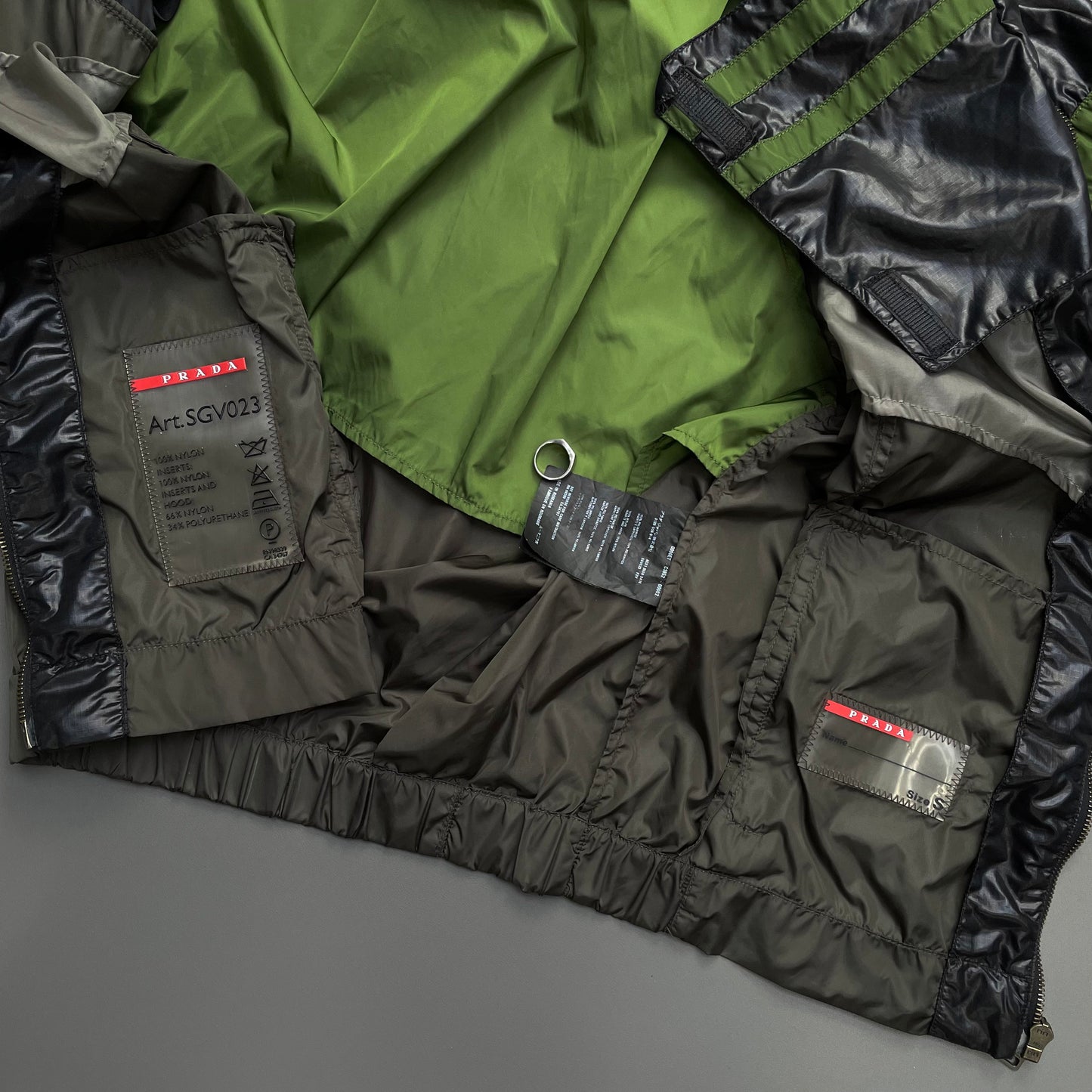 Prada Sport Black, Green & Grey 2008 Translucent Windbreaker
