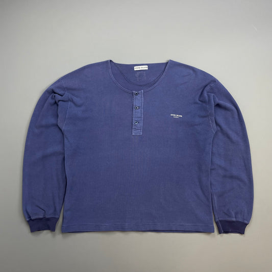 Stone Island Blue 80s Marina Scoop Neck Button-Up Jumper