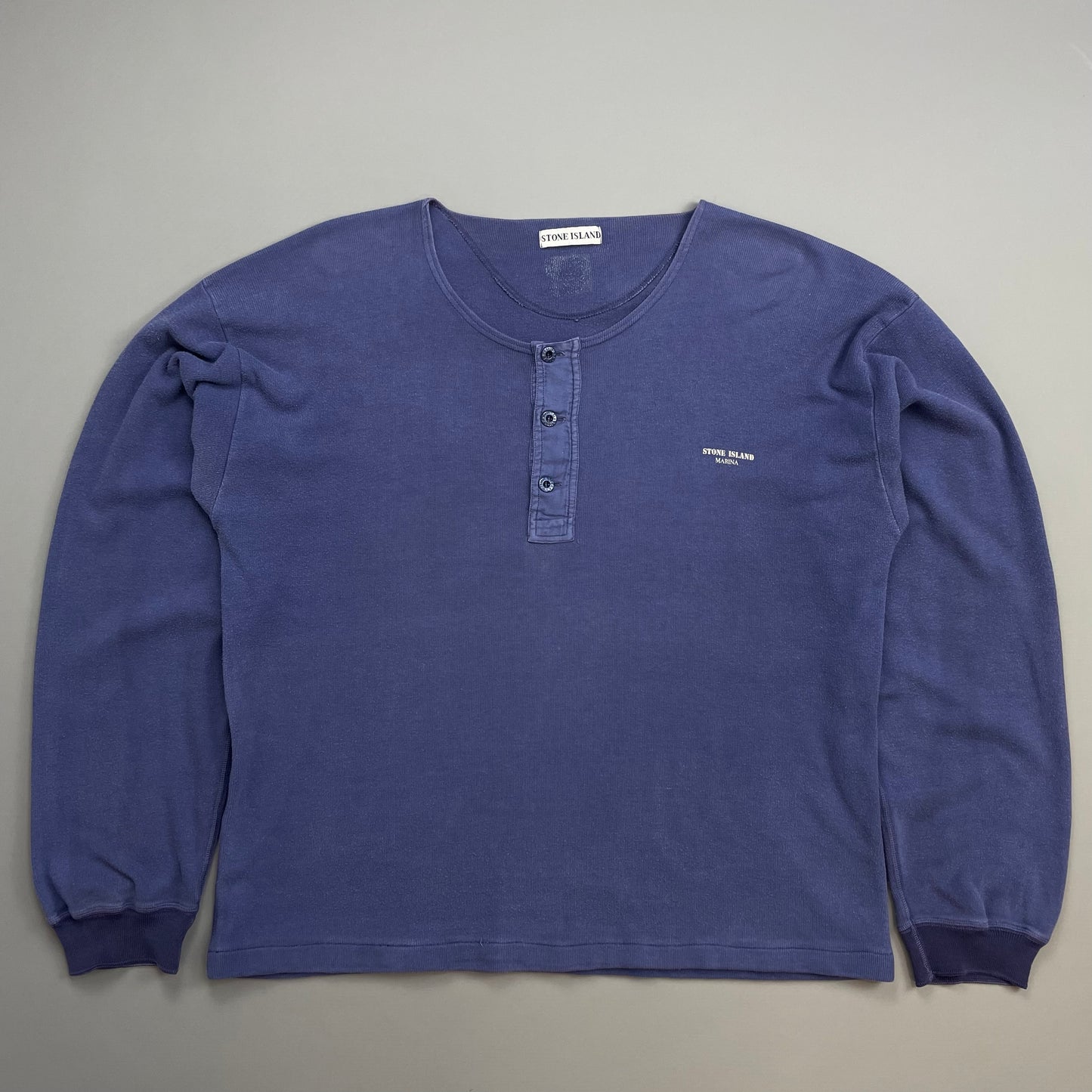 Stone Island Blue 80s Marina Scoop Neck Button-Up Jumper