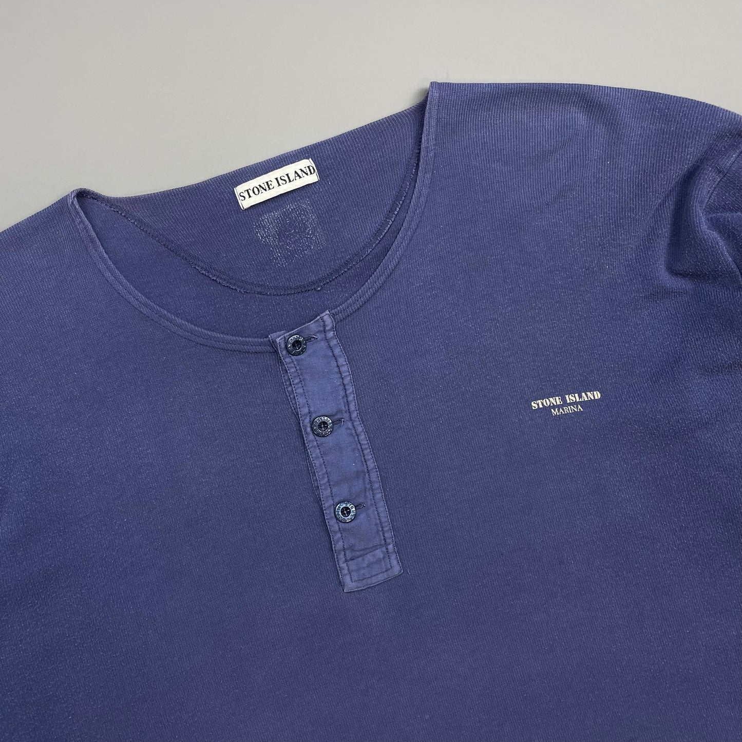 Stone Island Blue 80s Marina Scoop Neck Button-Up Jumper