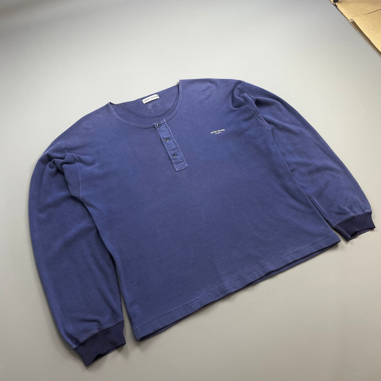 Stone Island Blue 80s Marina Scoop Neck Button-Up Jumper