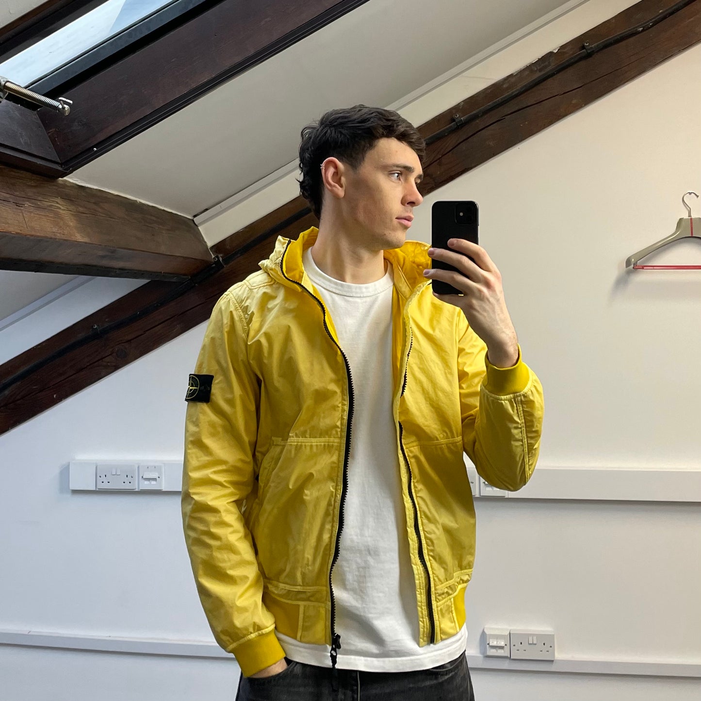 Stone Island Yellow AW18 Lamy Flock Hooded Jacket