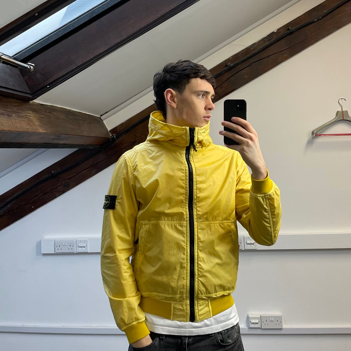 Stone Island Yellow AW18 Lamy Flock Hooded Jacket