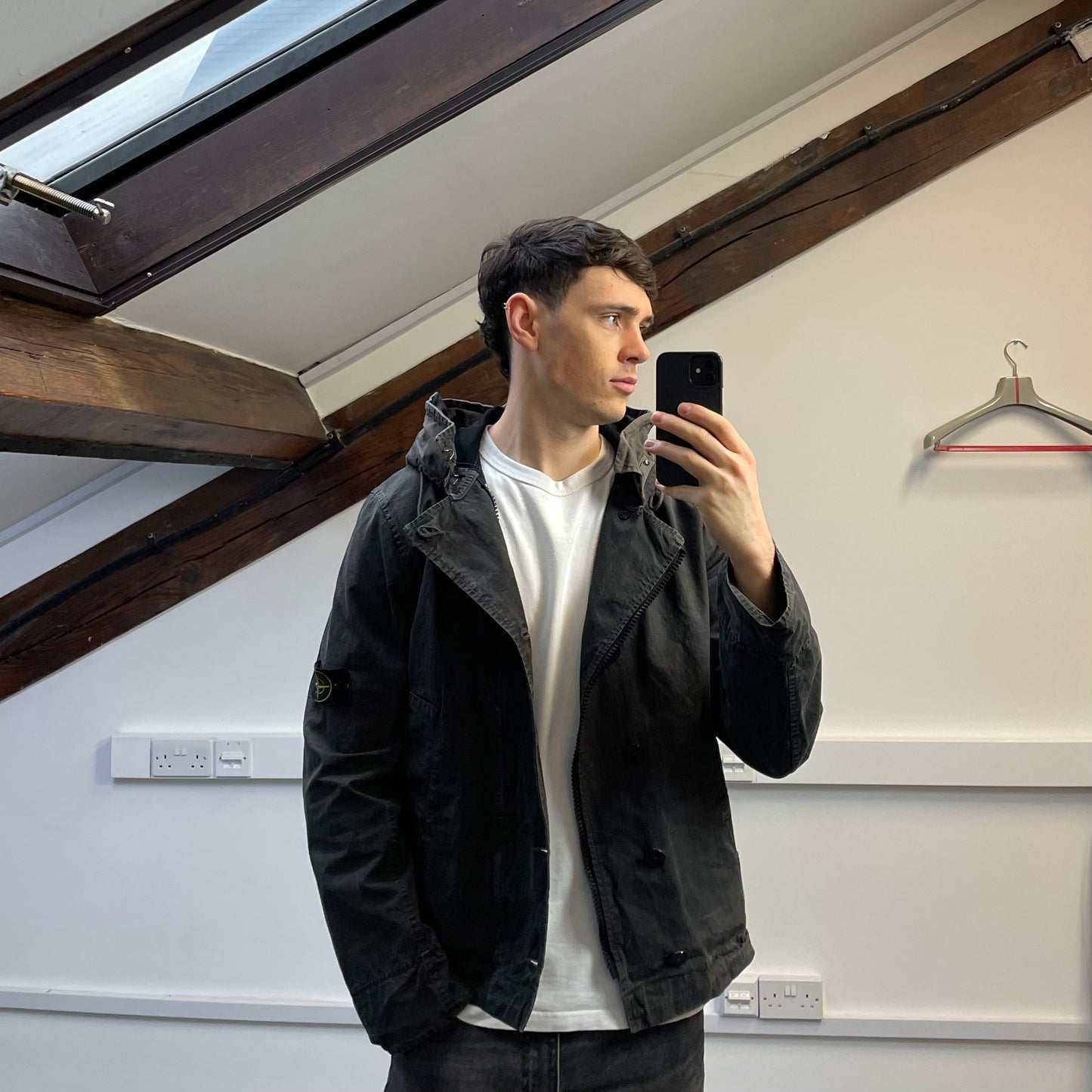 Stone Island Black/Grey Cotton Spalmatura Hooded Jacket SS07