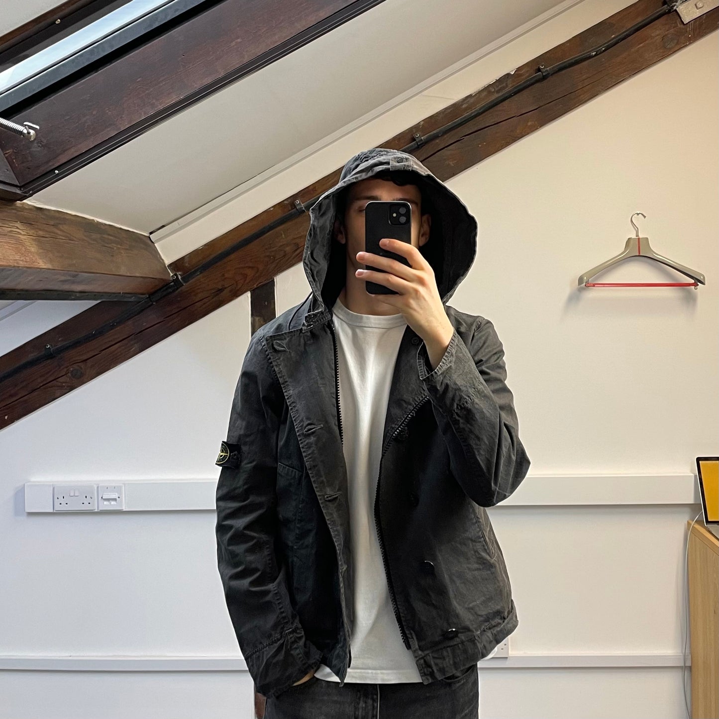 Stone Island Black/Grey Cotton Spalmatura Hooded Jacket SS07