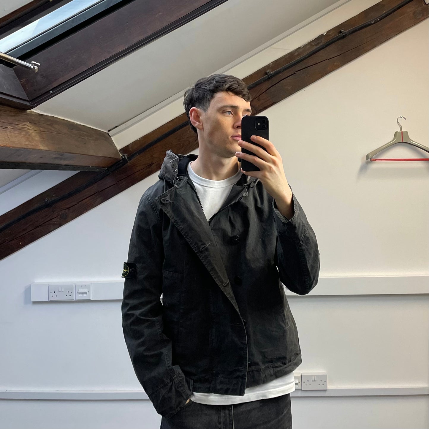 Stone Island Black/Grey Cotton Spalmatura Hooded Jacket SS07