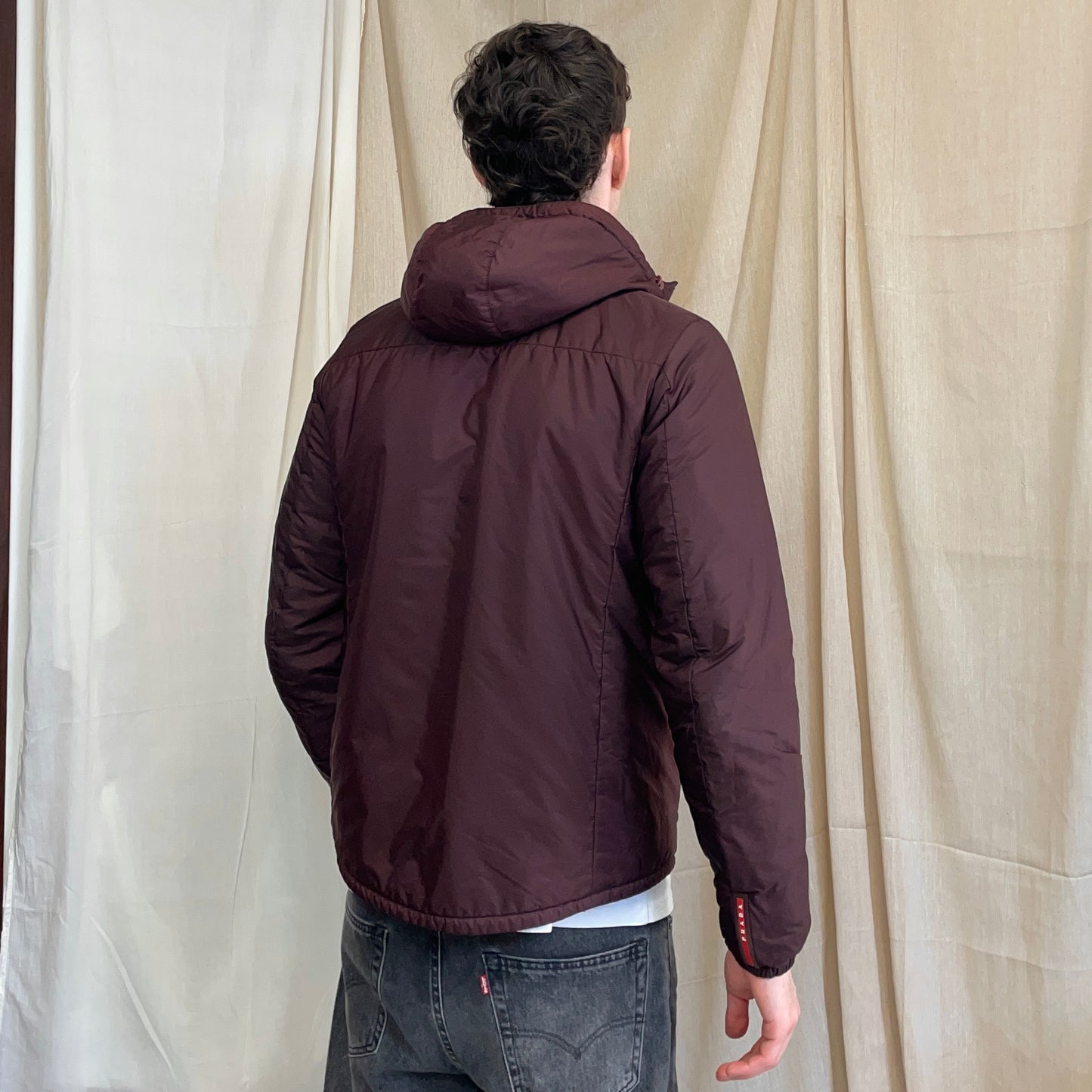 Prada Sport Navy & Burgundy 2018 Nylon Reversible Padded Hooded Jacket